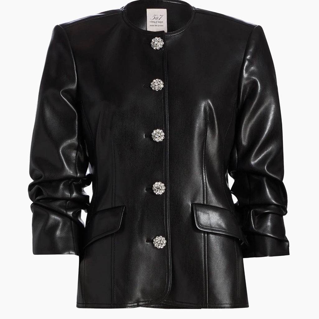 Cinq Sept Black Leather Jacket With Crystal Buttons